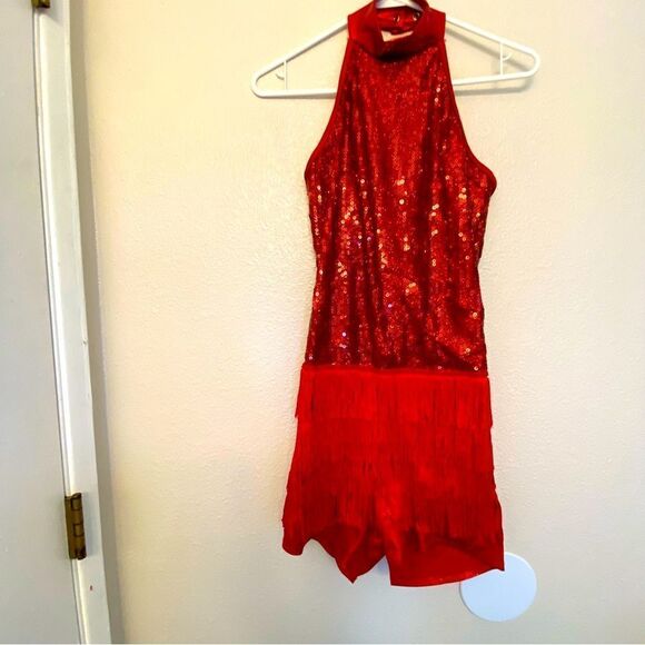Weissman Dance dress red sequin fringe costume Queen Of The World 9034 MA - Picture 3 of 11